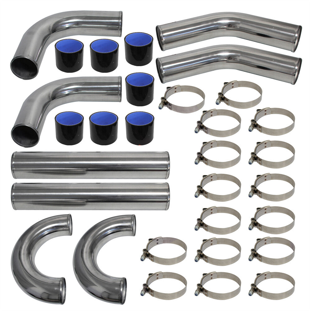 3.15 80mm Aluminum Universal Intercooler Turbo Piping pipe Kit +Black hose kits