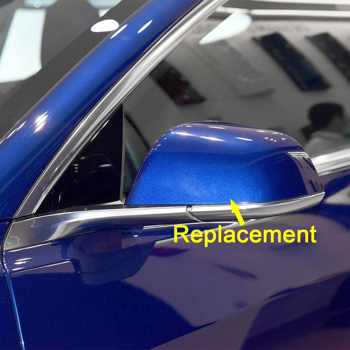Pair Door Exterior Mirror Blue Cover Skull Cap Fit For 2017-2019 for Tesla Model 3