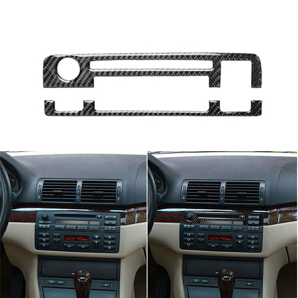 2Pcs Carbon Fiber Center Console CD Panel Trim Cover for BMW 3 Series E46 98-05