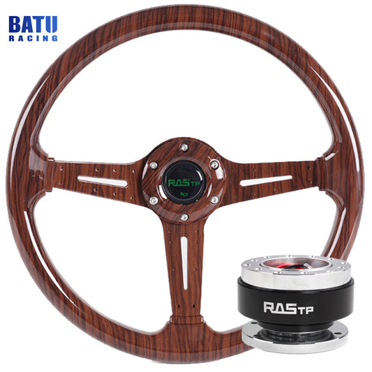 14inch 3 Spoke ABS Wood Grain Trim Racing Steering Wheel + Quick Release Kit