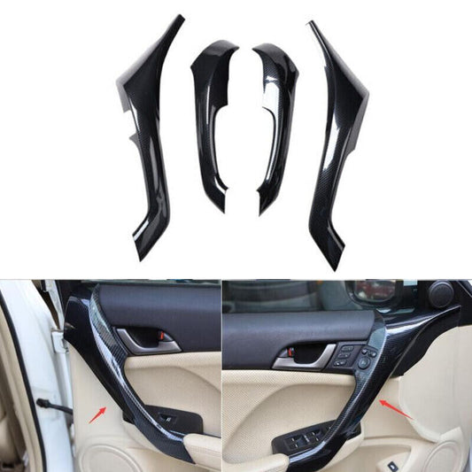 Carbon fiber exterior interior door armrest cover trim, 4 pieces, for Acura TSX 2009-2014.