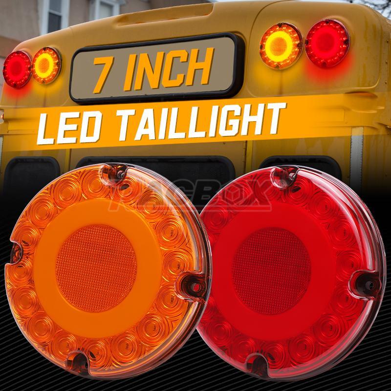 2X Red 7'' LED Round Bus Truck Trailer Rear Brake Stop Turn Signal Tail Light US