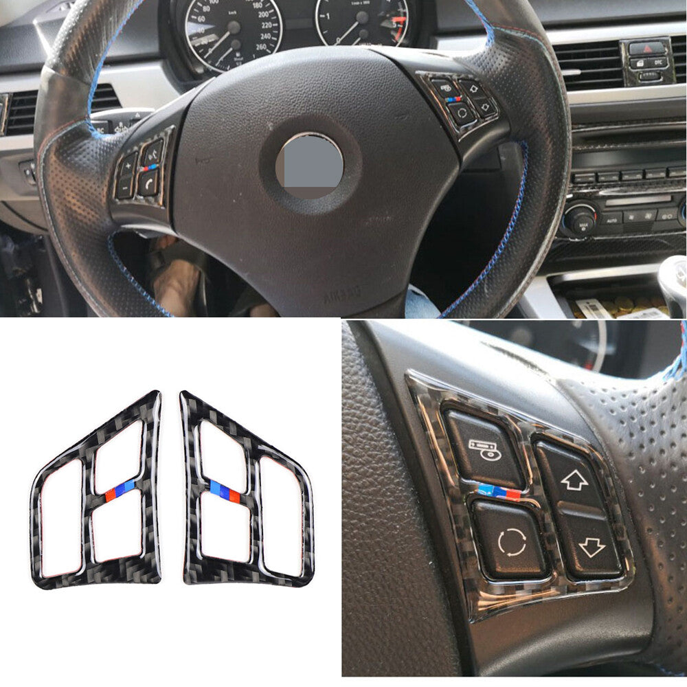 Kit for BMW 3 Series E90 E92 E93 2005-12 Carbon Fiber Steering Wheel Button Trim