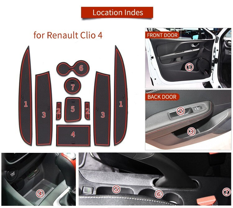 for Renault Clio 4 2013-2018 Anti-Slip Gate Slot Cup Mat Door Groove Non-slip