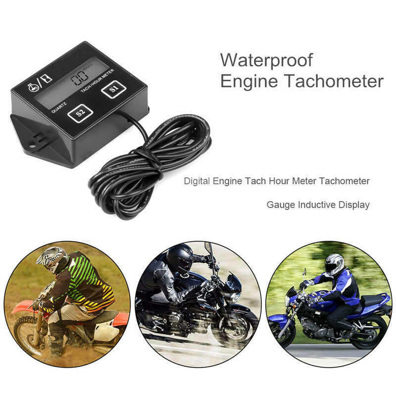 Motorcycle Digital Engine Tach Hour Meter Tachometer 24 Gauge Stroke Inductive