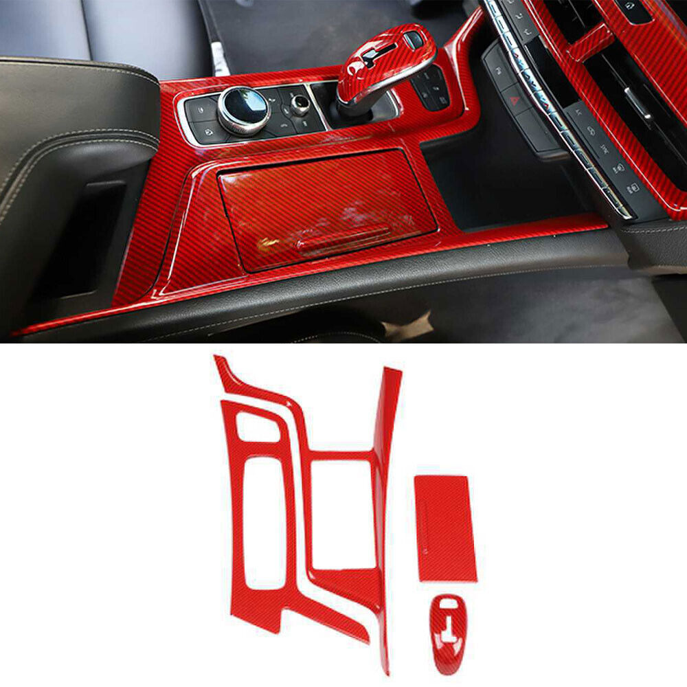 for Cadillac CT5 2020-2024 Red Carbon Fiber Middle Console Gear Shift Cover Trim