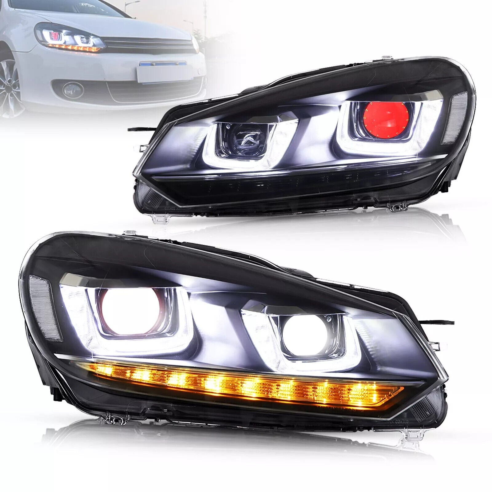 LED projector headlights for 2010-2014 for Volkswagen for Golf MK6 with Devil Eye headlights.