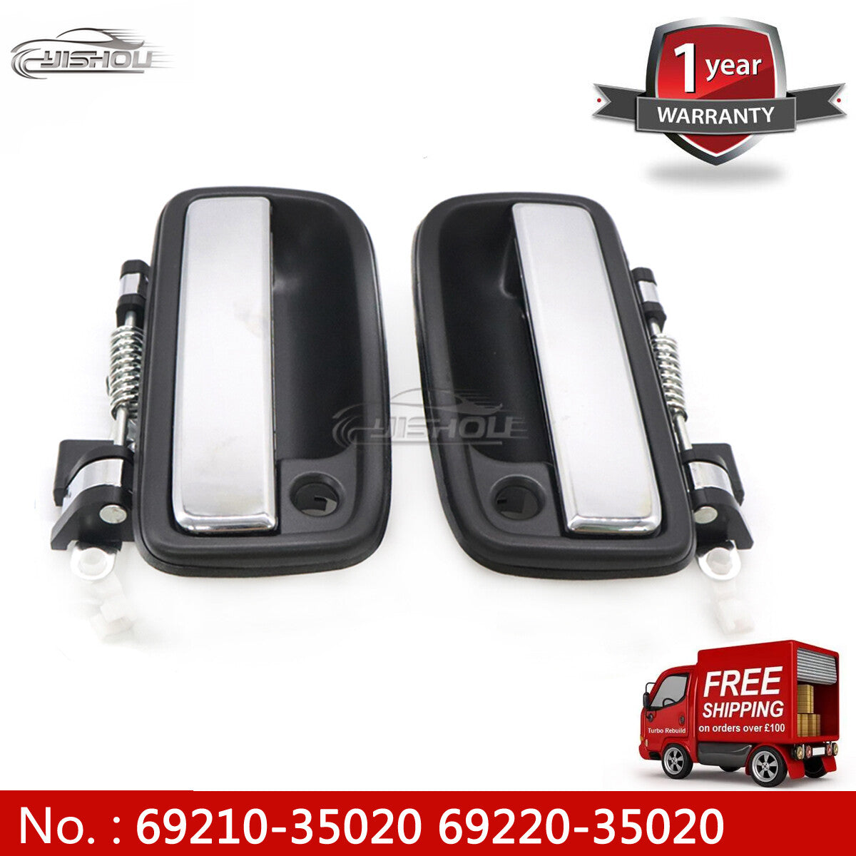 69220 69210 35020 A pair of door handles suitable for Toyota Tacoma 95-04 front exterior.