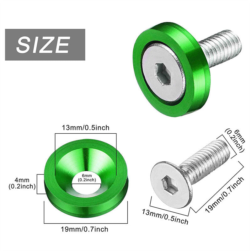 20Pcs Billet Aluminum Fender Bumper Washer Bay Dress up Bolt Screw Kit Green