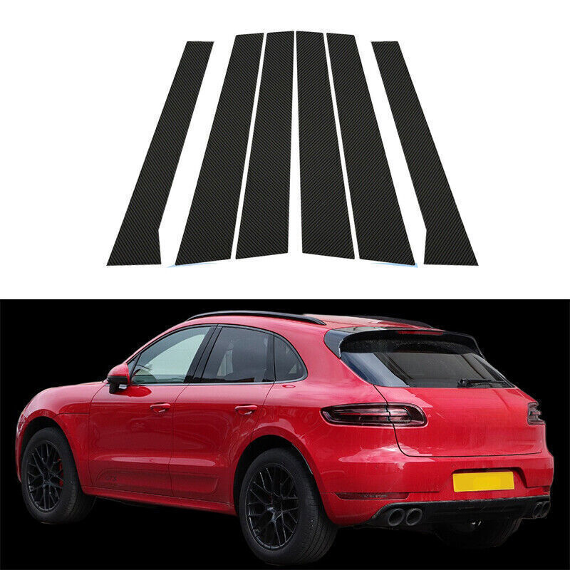Carbon Fiber Style Pillar Posts Door Window Strip Trim for Porsche Macan 2014-22