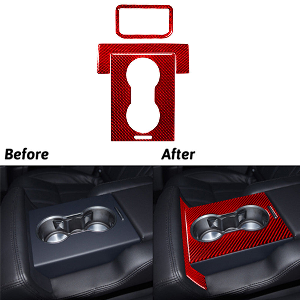 Red Carbon Fiber Rear Armrest Cup Holder Trim For Land for Range Rover Sport 2014-17