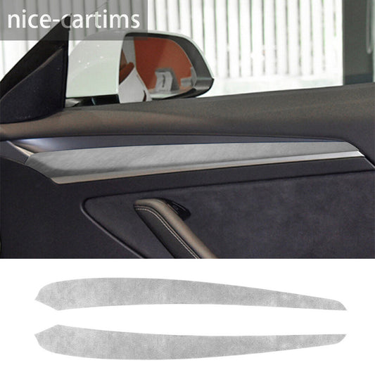 Soft Suede Gray Interior Door Panel Decorative Trim for Tesla Model 3 /Y 2020-23