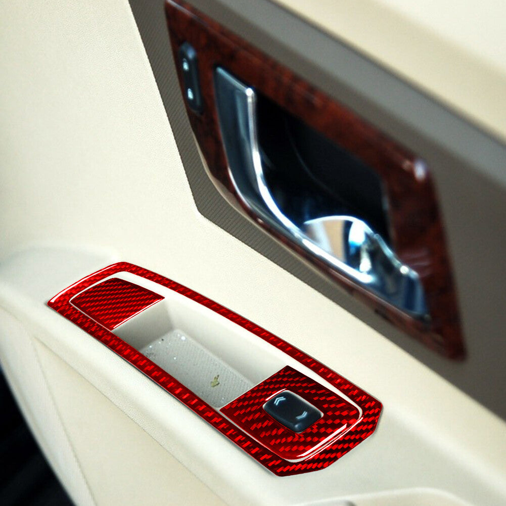 7x Red Carbon Fiber Front Window Lift Control Cover Trim for Cadillac CTS 03-07