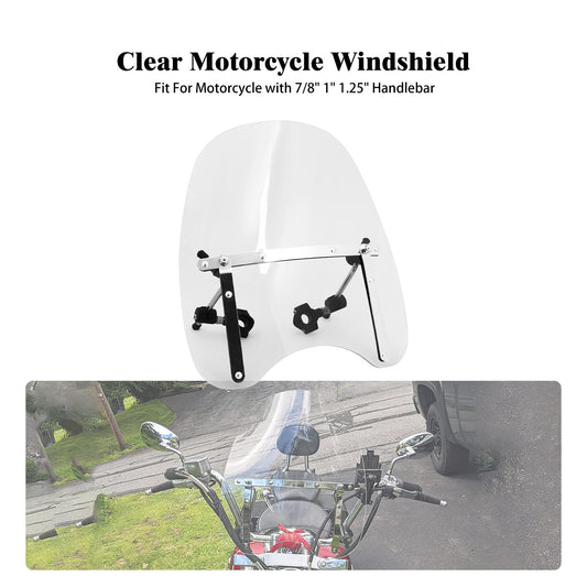18 x 16 Clear Windshield Fit For Universal Motorcycle 7/8 1 1.25 Handlebar