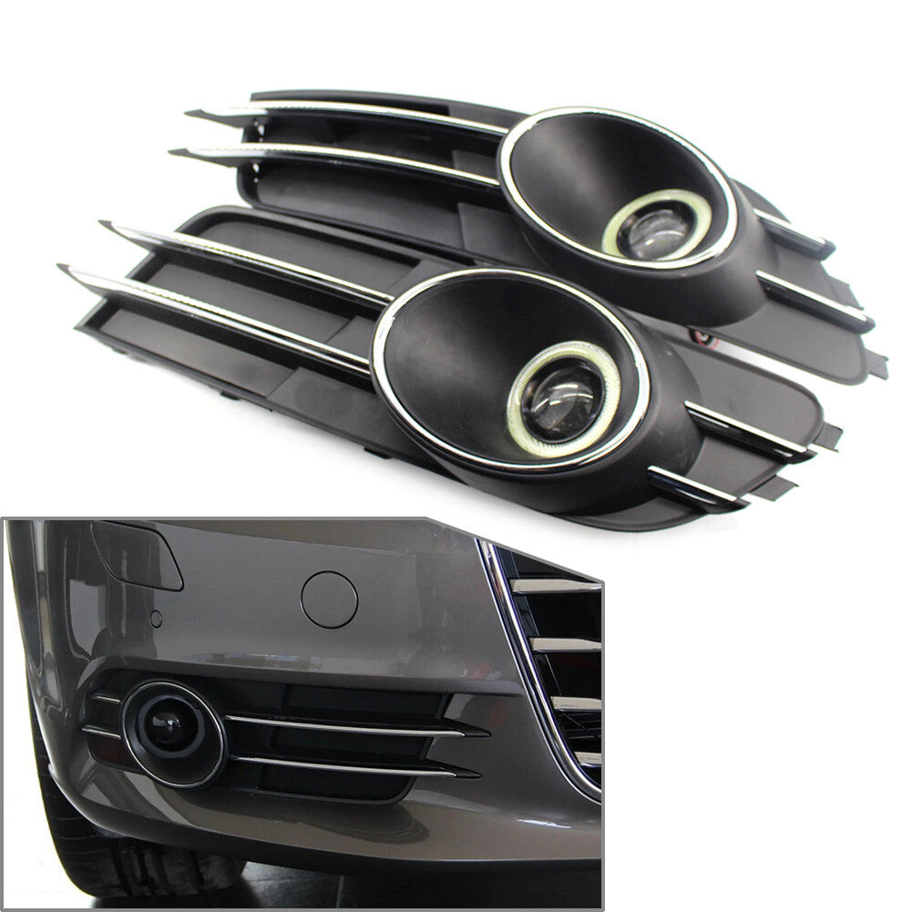 Pair Lower Bumper Fog Light Grille Cover With Lamp Fit for Audi A6 C7 2011-2015