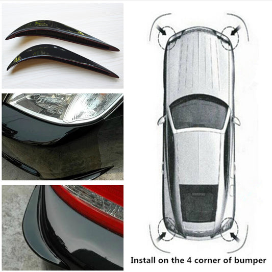 2Pc Car Bumper Anti-Rub Guard Cover Sticker Protector 3D Black Streamline Strip