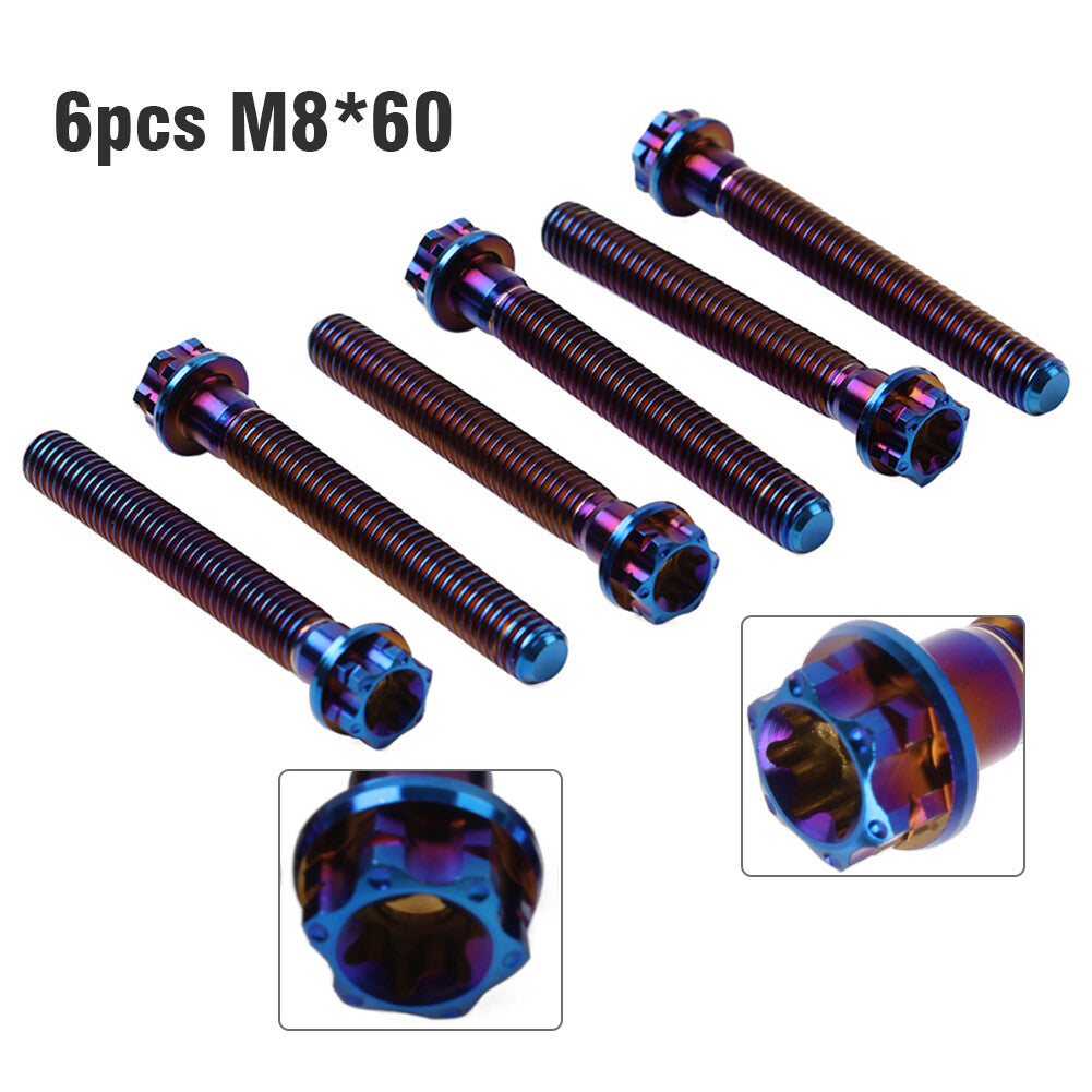 6pcs Bolts Torx Head Flange Screws M8x60mm BurnBlue For Motorcycle Bike