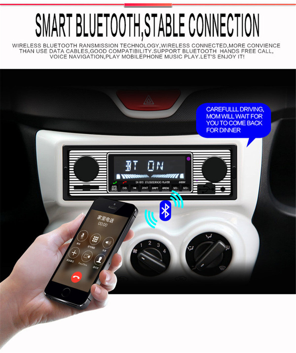 Car MP3 Stereo Radio Player Bluetooth In-Dash 4-CH Output FM USB AUX In Remote