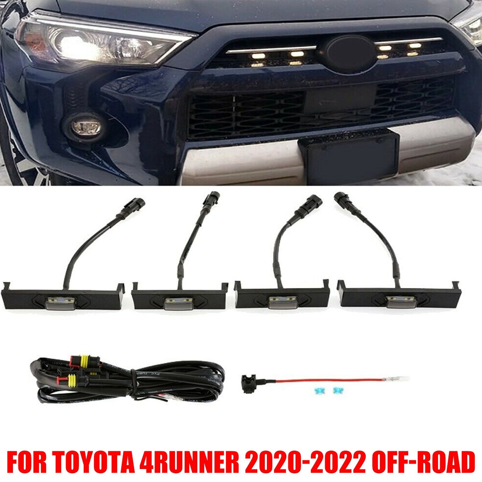 Front Hood Grille LED Lights Assy w/Wire for Toyota 4Runner 20-22 Off-Road AT