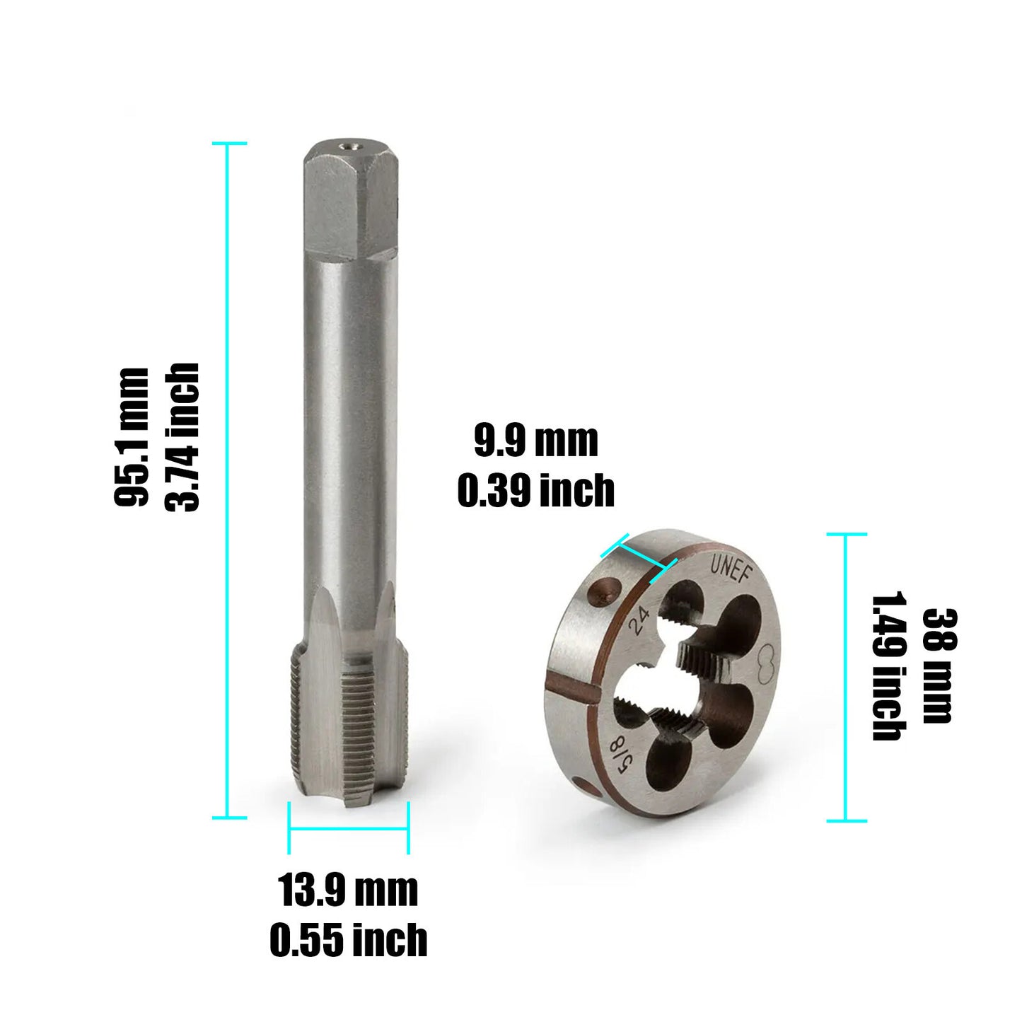 9mm Set of 2 5/8-24(5/8x24) Fits For UNF HSS Threading Thread Tap and Die Set