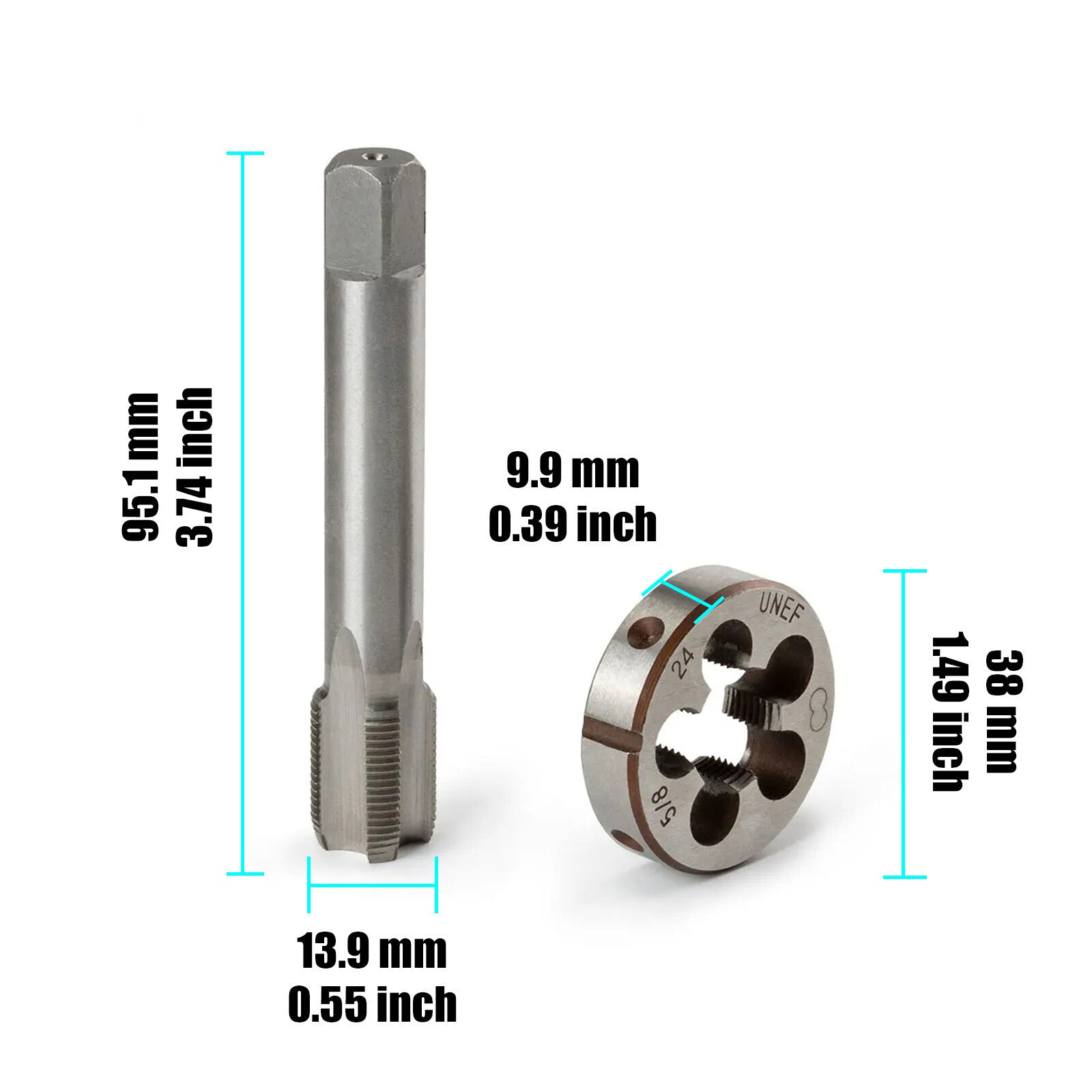 9mm Set of 2 5/8-24(5/8x24) Fits For UNF HSS Threading Thread Tap and Die Set