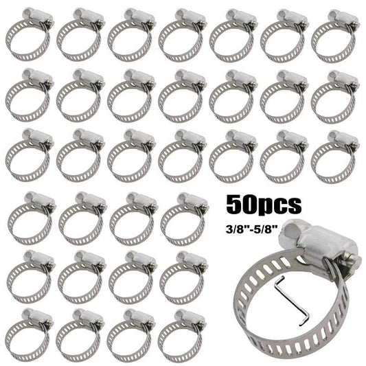 50-pack 3/8 inch - 5/8 inch Adjustable S304 Drive Hose Clamps, Fuel Line Worm Clamps, Hose Clamps