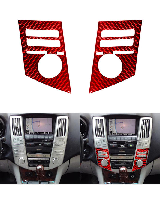 2x Red Carbon Fiber Interior Audio Control Side Cover Trim for Lexus RX330 RX350