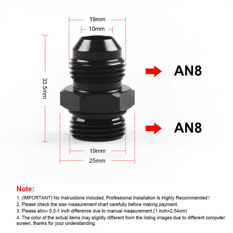 2Pcs ORB 8AN to 8AN Flare Male Fuel Rail Adapter Fitting Black Aluminum