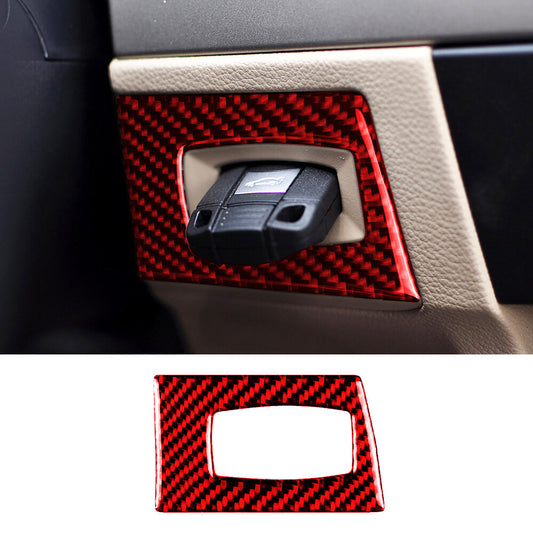 Red Carbon Fiber Ignition Switch Button Key Hole Trim for BMW 3 Series E90 05-12