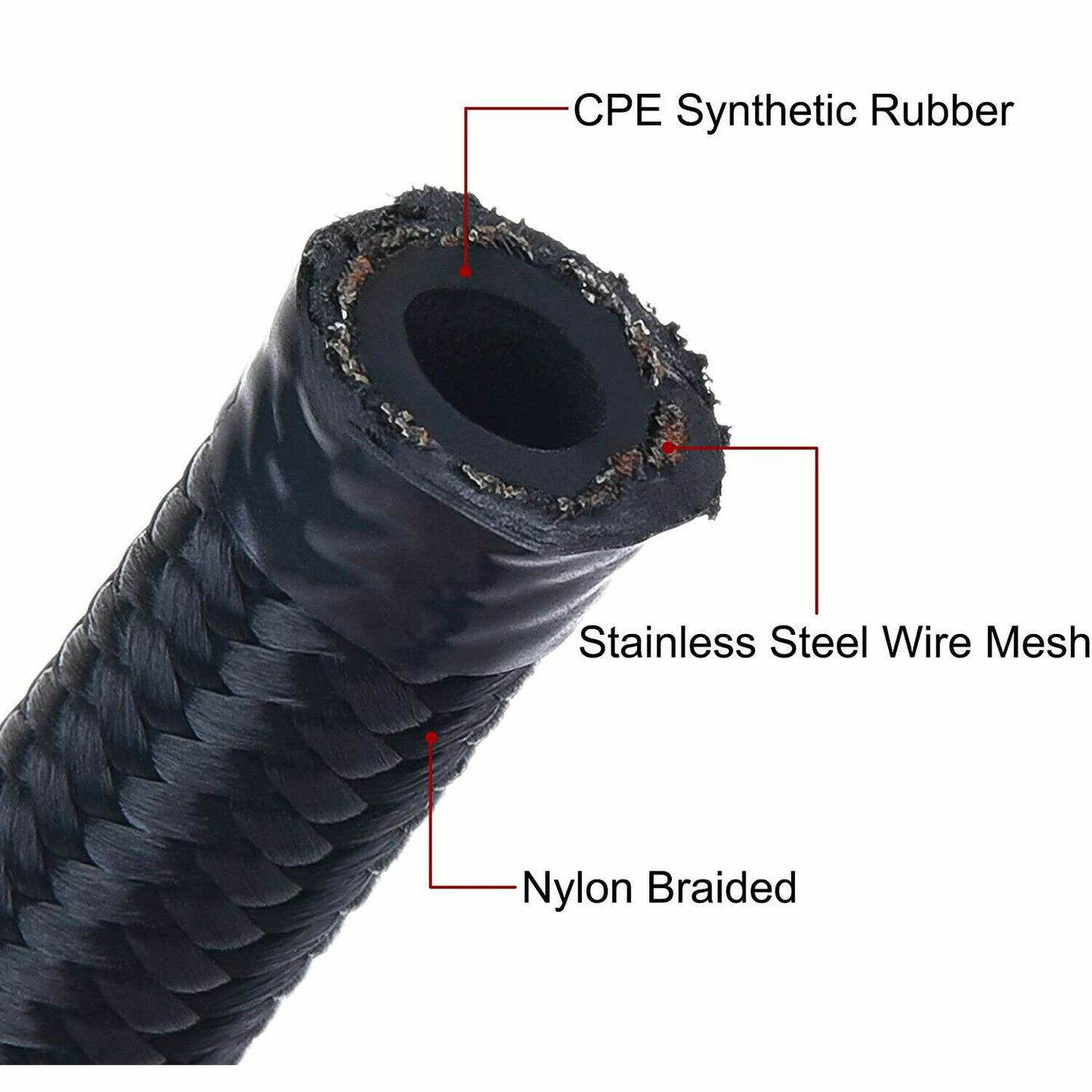 AN10-10AN Accessories Stainless Steel Nylon Braided Oil Fuel Hose Line 16 ft Black