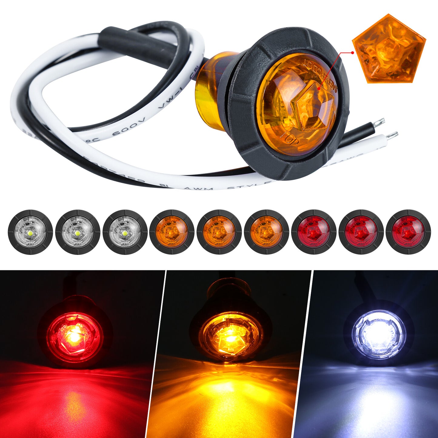3/4'' Round LED Front Rear Side Marker Indicators Globe Light 12V Car Truck