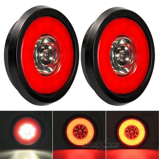 Pair White Red Round 25 LED Tail Light Brake Reverse Trailer Truck Camper UTE RV