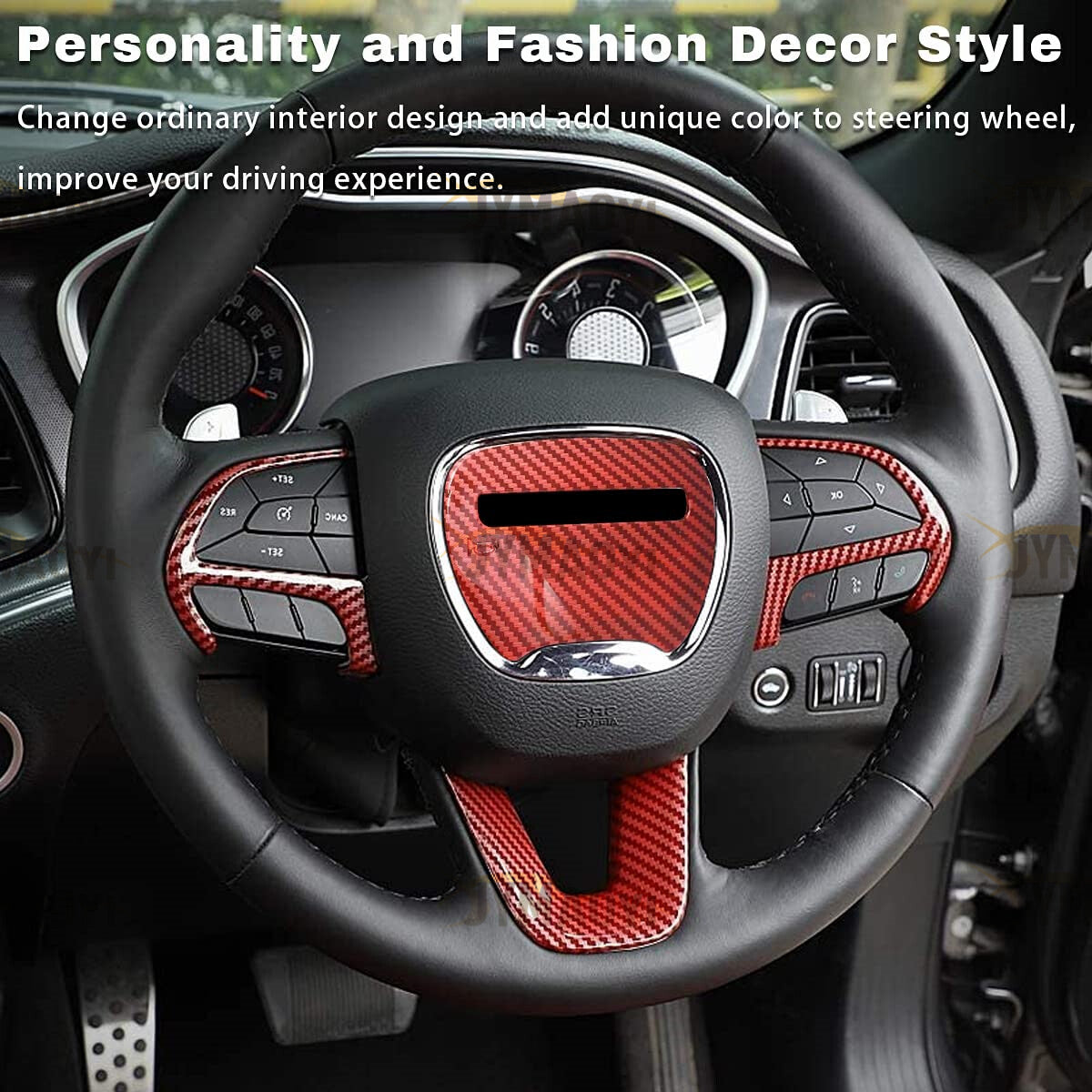4PCS Carbon Fiber Steering Wheel Cover Trim Stickers Accessories for Dodge for Jeep