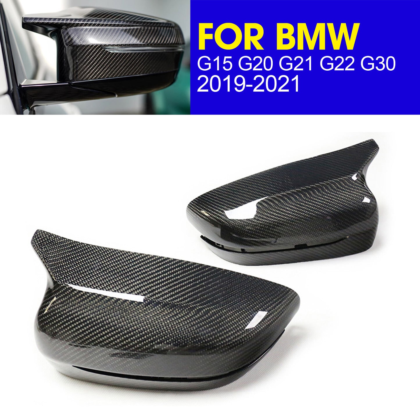2X fit 19-21 for BMW G15 G20 G21 G22 G30 Real Carbon Fiber Side Mirror Cover Cap AP