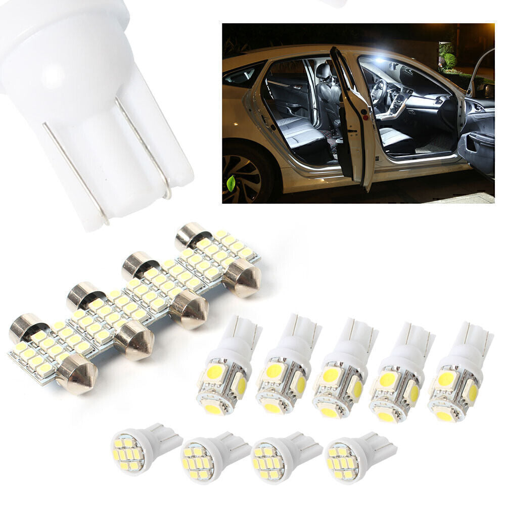 13Pcs Car Interior White LED Lights Kit fit Stock Dome License Plate Lamps
