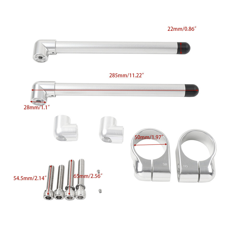 Silver Cafe Racer Bars 7/8 Universal Clip-On Handlebar Fork Tube 50MM
