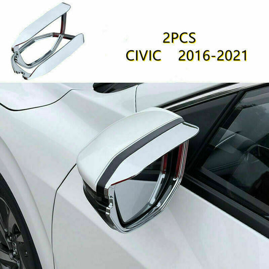 Chrome Rearview Side Mirror Rain Eyebrow Cover Trims for Honda for Civic 2016-2021