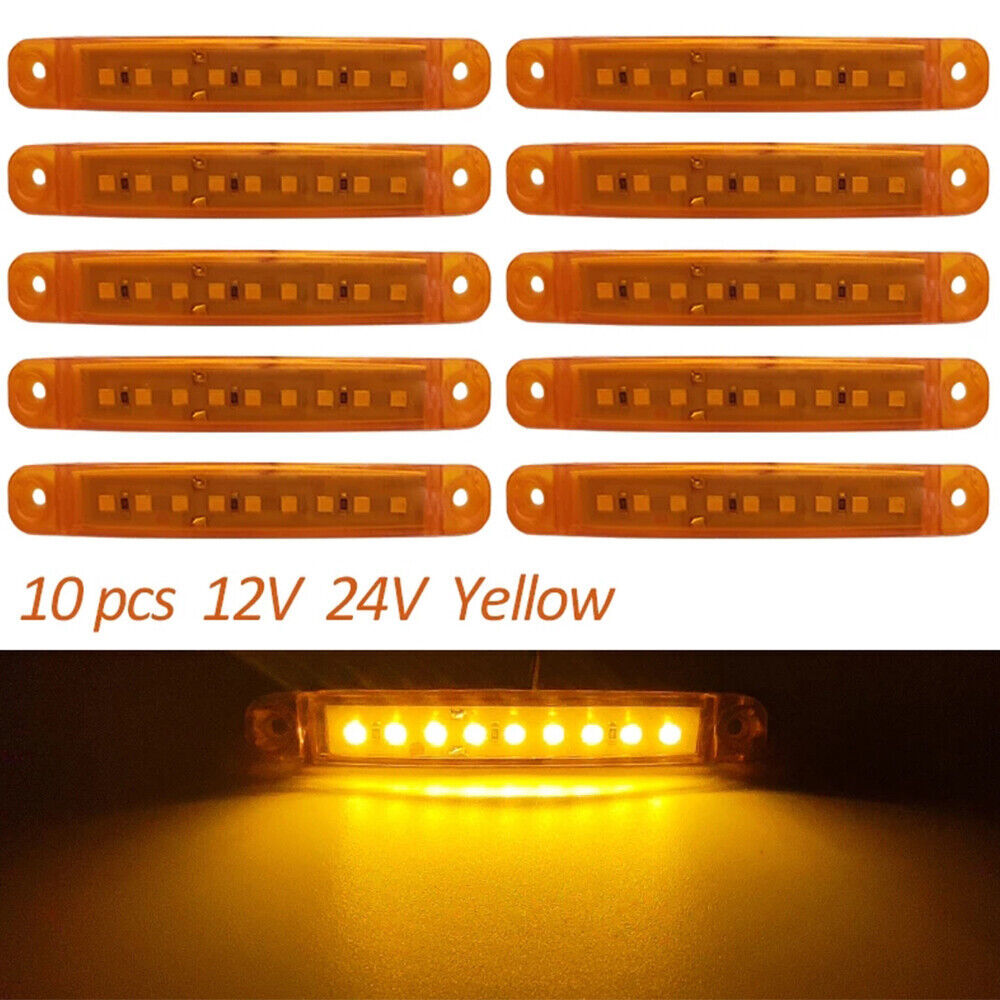 10pcs 9 LED Semi Truck Trailer Side Marker Lights Amber Waterproof Car Lorry