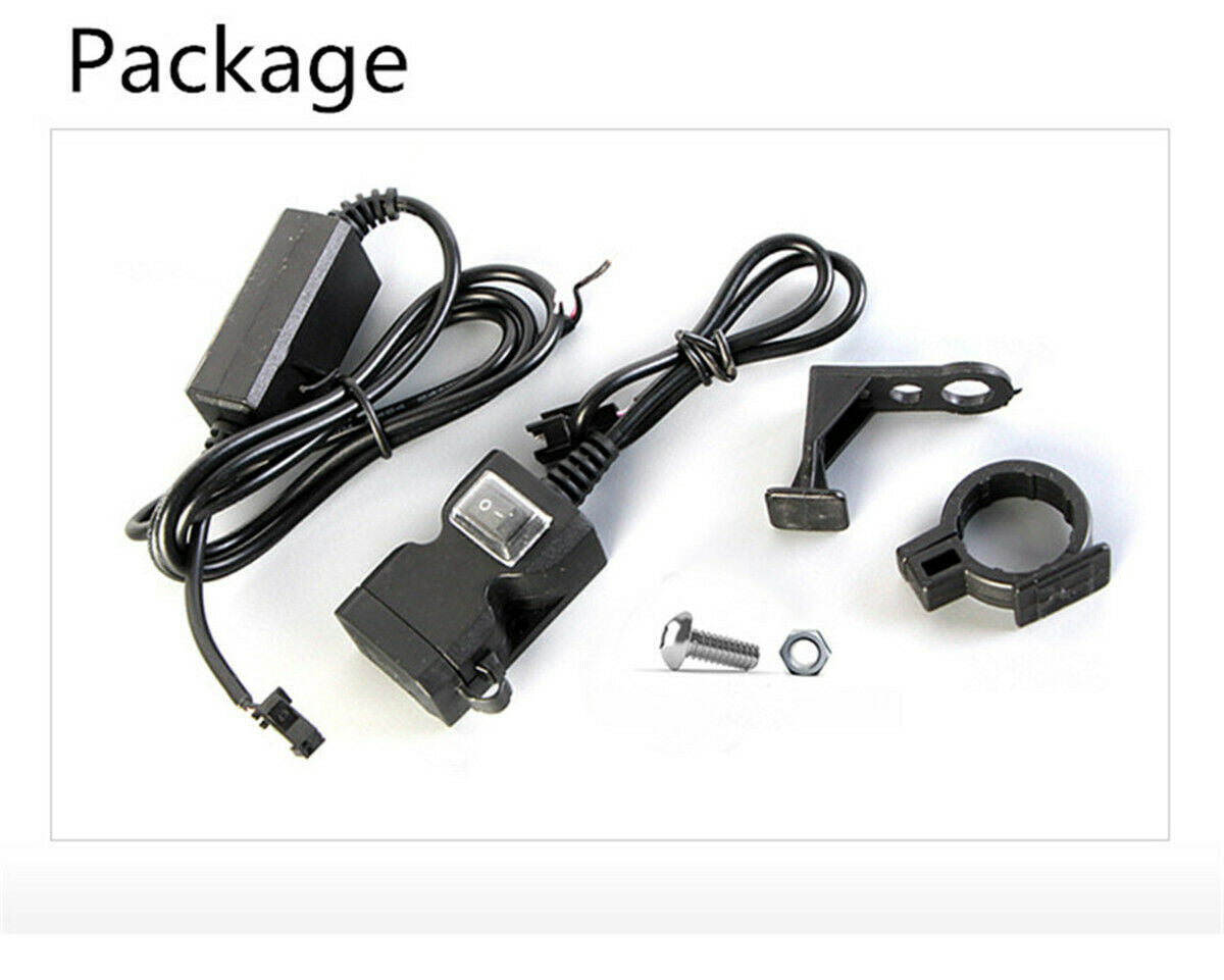 Dual USB Motorcycle Handlebar Charging Jack 12V Waterproof with Switches and Brackets