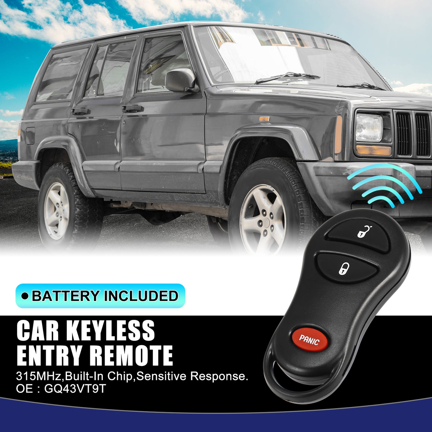 315MHz Keyless Entry Remote Keychain GQ43VT9T Set for Jeep Cherokee (1 item)