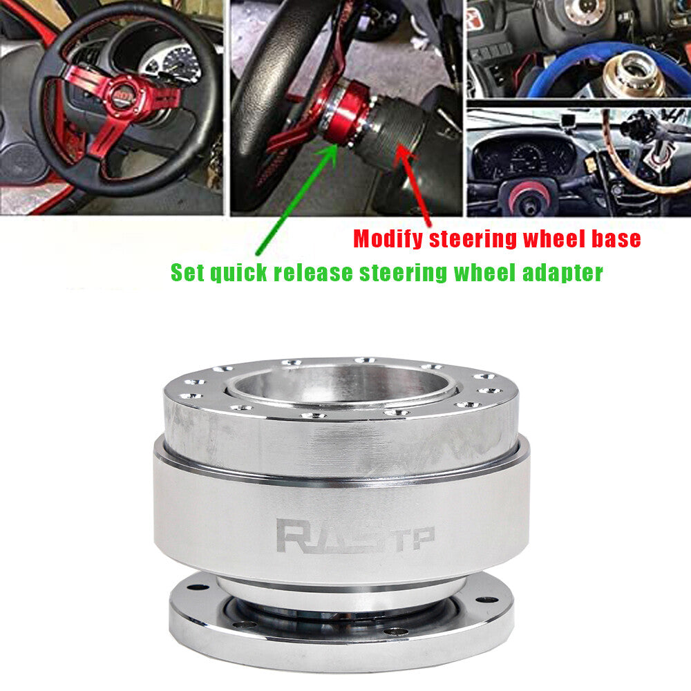 Silver Car Steering Wheel Universal Ball Quick Release Hub Adapter Snap Off Kit