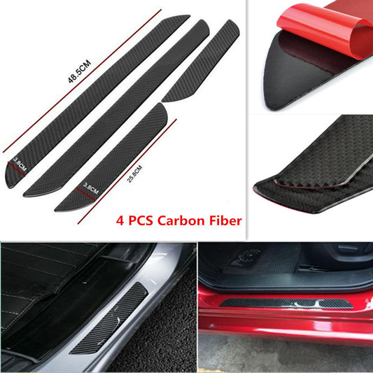 Car Carbon Fiber Scuff Plate Door Sill Pedal Cover Panel Step Protect Guard Mat
