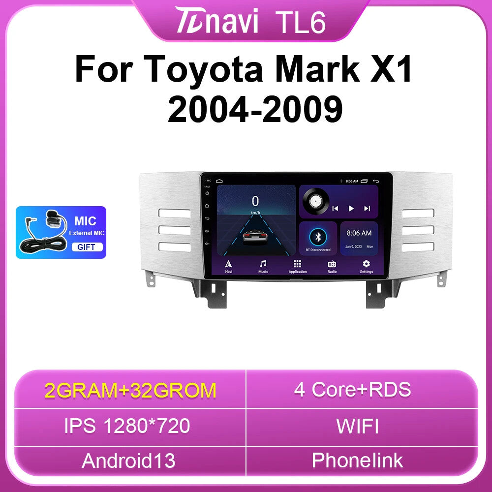 for Toyota Mark X1 2004-2009 Multimedia Android Auto Car Radio GPS Navi Player