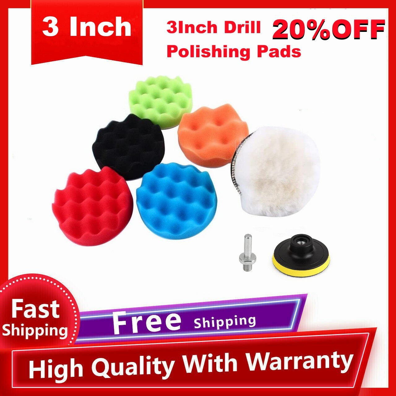 new 7-Piece Polishing Pads, 3-inch Automotive Foam Polishing Pads, Polishing Machine Accessories, Suitable for Drill Bits