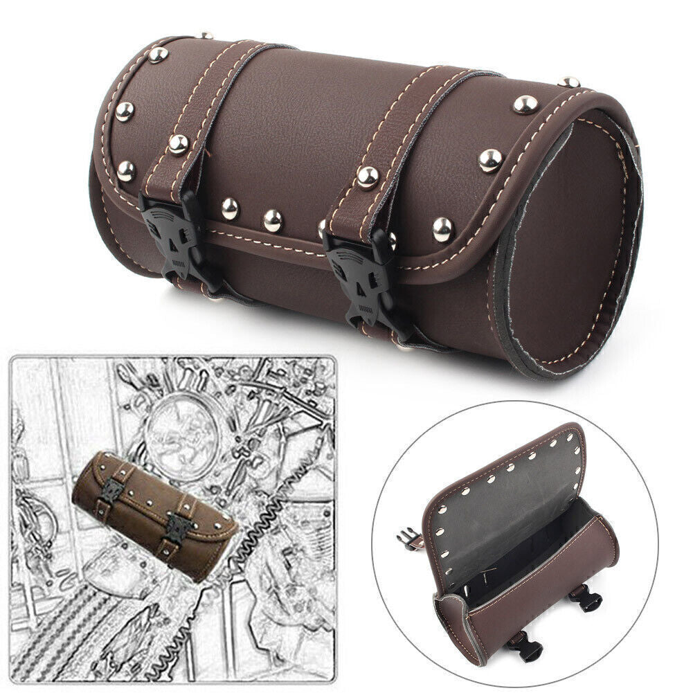 Motorcycle for Mini Retro PU leather Tool Bag Handlebar Sissy Bar Saddlebag Roll Bag
