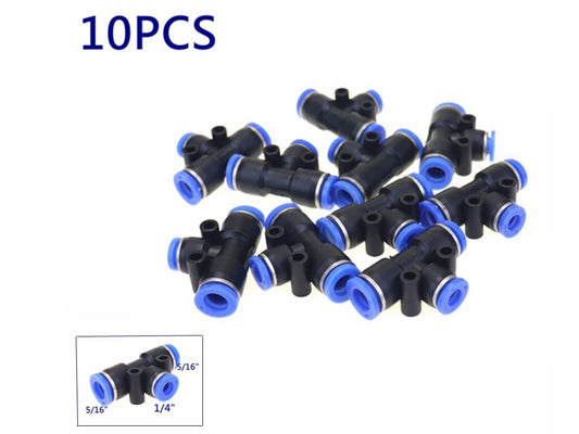 Pneumatically reduced T-shirt push-in accessory tube OD 5/16 to OD 1/4 10 pieces