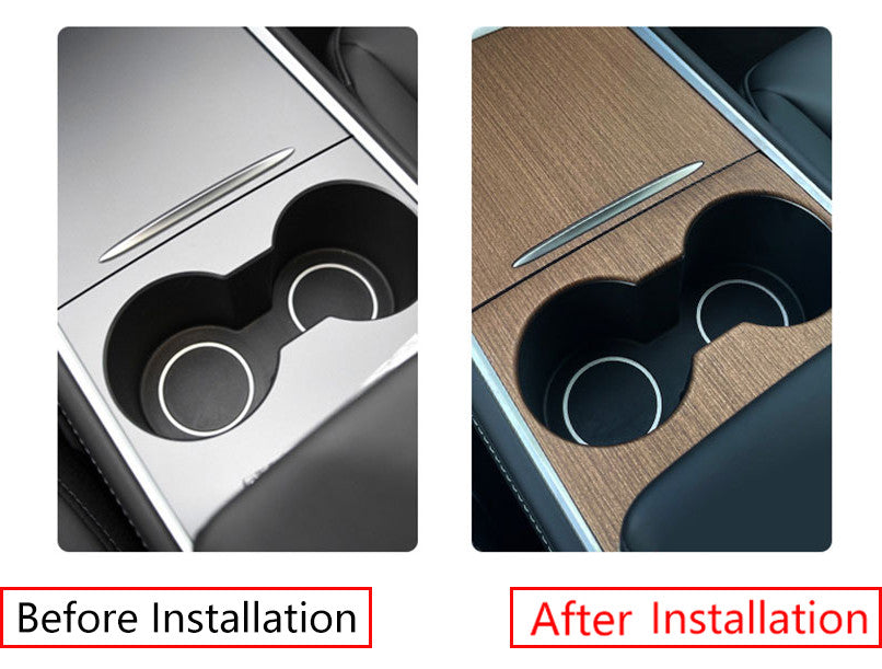 for Tesla Model 3/Y 2021-2023 Wood Grain Console Water Cup Panel Cover Trim
