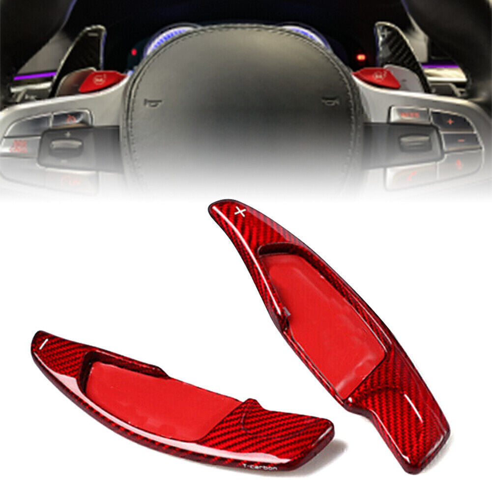 Carbon fiber steering wheel with extended L+R shift paddles, suitable for BMW 's new 5/7 series.
