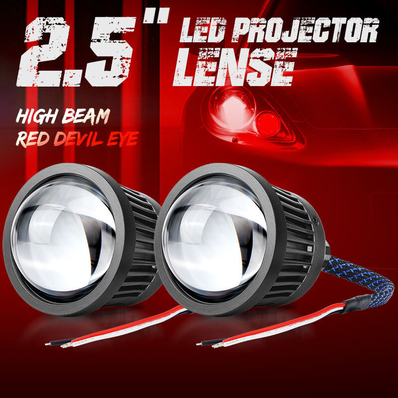 2x 2.5'' LED Projector Lens High Beam Fog Light Red Devil Eye 6000K White 70W
