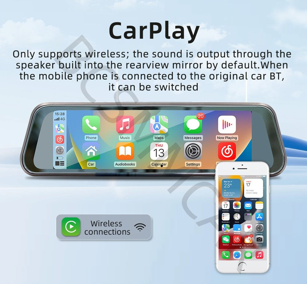 For Apple CarPlay Touch Screen BT Car DVR Camera Dash Cam for Smart Rearview Mirror